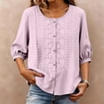 thumbnail image 2 of Wutalume Women's 3/4 Sleeve Button Down Top - Casual Cotton Blouse with Front Button Closure, 3/4 Sleeve Blouses for Women, Womens Summer Tops Lightweight,Pink L, 2 of 8