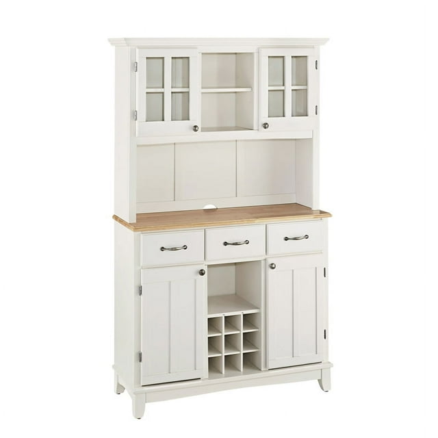 Homestyles Buffet de Salle à Manger Blanc Cassé avec Dessus en Bois Naturel