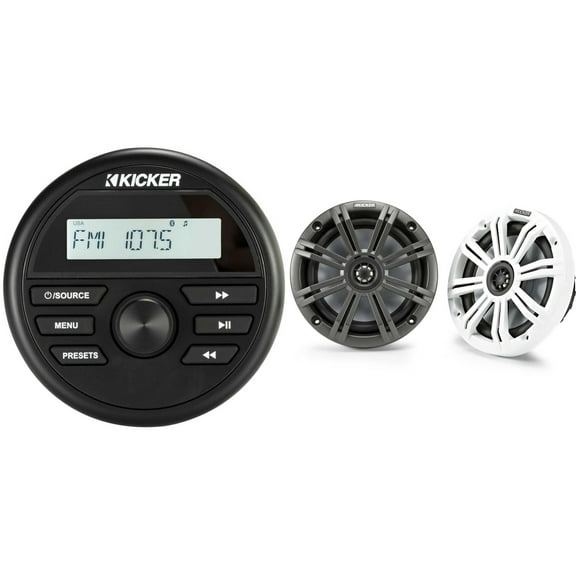 Kicker KMC2 Gauge Mount Marine Grade Receiver & 45KM654 6.5" Marine Speakers bundle