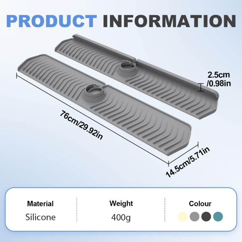 Kitchen Foldable Sink Faucet Mat, 30in Silicone Faucet Guard & Draining Mat Keep Countertops Dry Splash Guard Gray