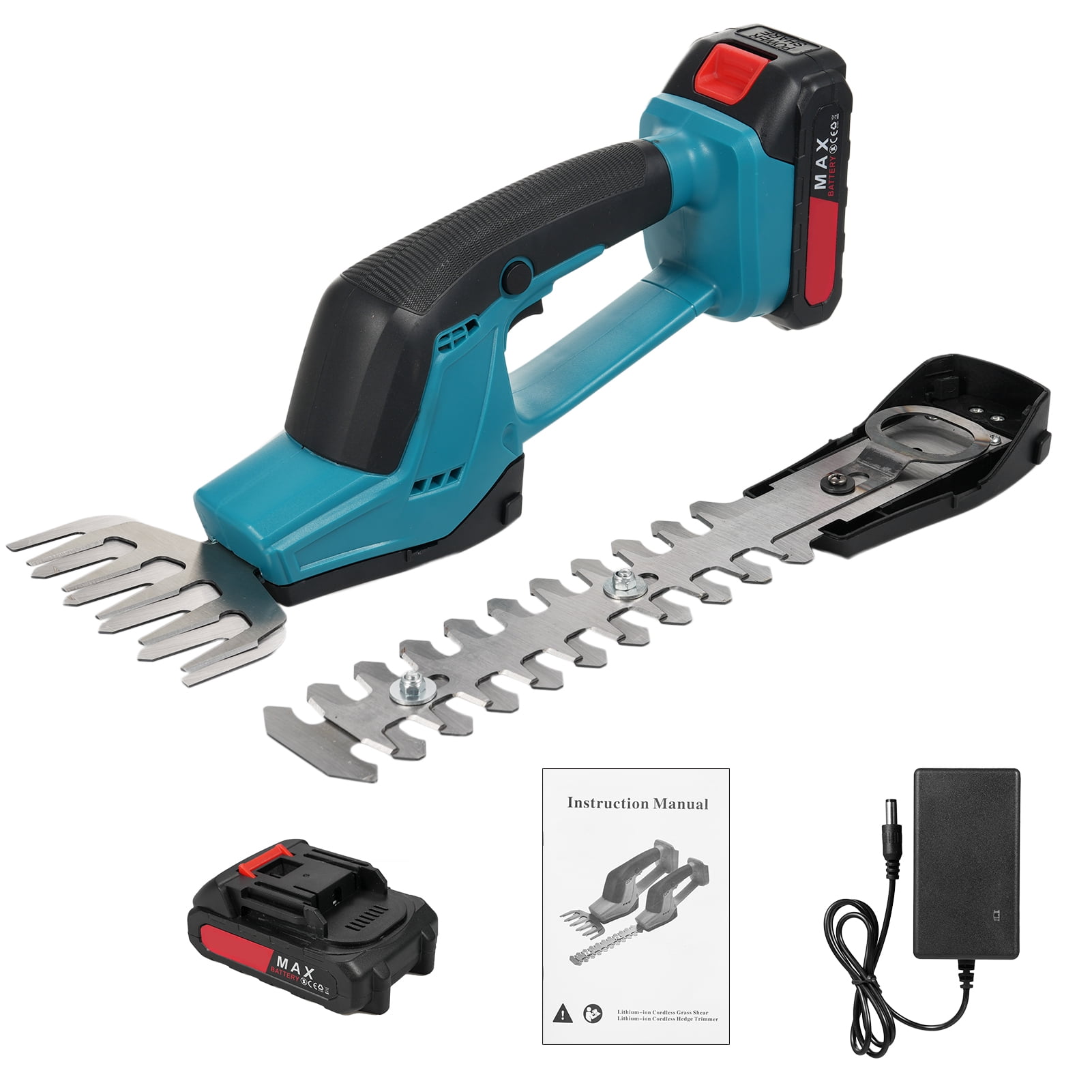 Taille-Haie Électrique 21V 2 En 1 Avec 2 Lames Et Batteries - Cisaille à Gazon Sans Fil