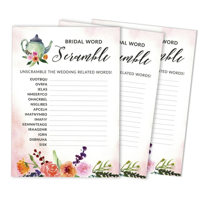 Inkdotpot Tea PartyParty Wedding Supplies 50-Pack Wedding Word Scramble Bridal ShowerGameCards