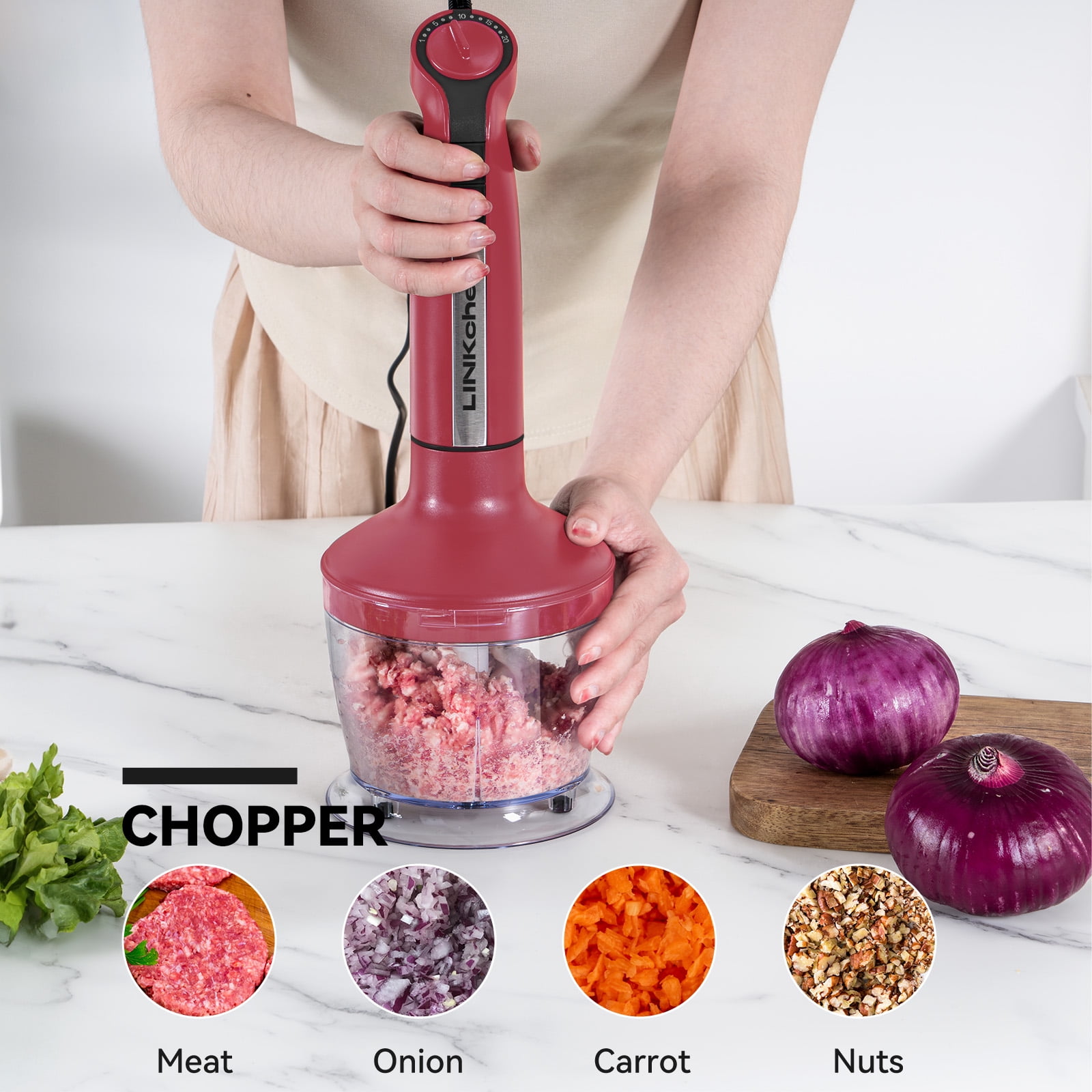 LINKChef Immersion Blender, 20Speed 1000W 5in1 Immersion Hand Blender, Stick Blender with Turbo Mode(图5)