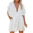 thumbnail image 3 of Lmnyox Women's Fashion Mini Dress Short Sleeve V Neck Flowy Smocked Dress Summer Casual Sundress, 3 of 9