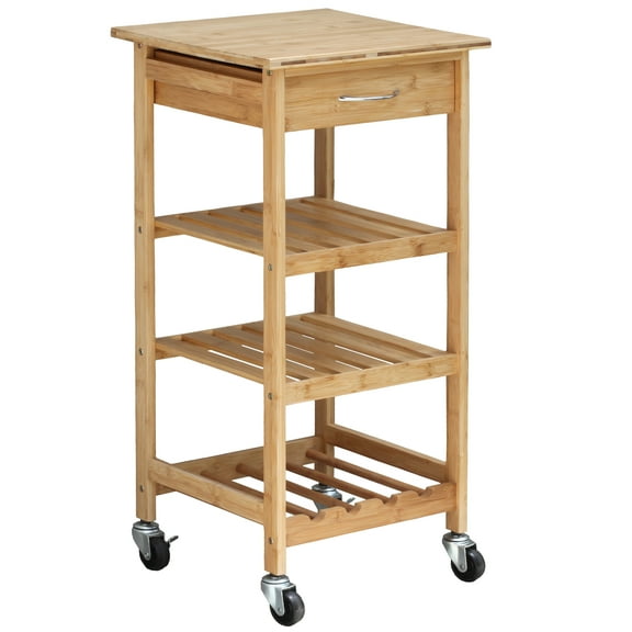 Oceanstar Bamboo Kitchen Trolley, Natural Color, Storage Cart, 15.8 in. L x 14.5 in. W x 32.8 in. H