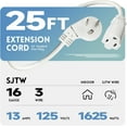 thumbnail image 2 of EP 25 Ft 16/3 Flat Plug Indoor Extension Cord, White Low Profile Extension Cable, 2 of 7