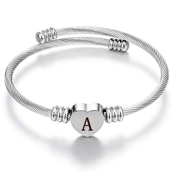 Beyong Silver Love Heart Initial Bracelets for Women Girls Letter A Cuff Bracelet Open Adjustable Bangle Birthday Christmas Jewelry Gifts Kids Teen Her Daughter Wife Mom Stocking Stuffers Age Ideas