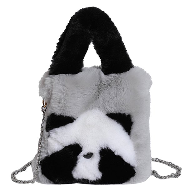 Panda Fur Messenger Bag Plush 24 Nuevos Estilos Furry Bucket Cute Face Covering Large Capaci (gris)
