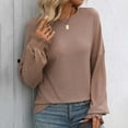 thumbnail image 2 of BLVB Women's Knitted Tops Trendy Ribbed Crewneck Ruffle Long Sleeve Shirts Casual Fall Going out Blouse, 2 of 7