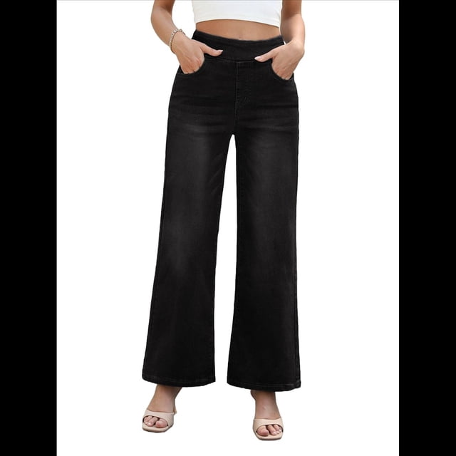 Pantalones Vaqueros Anchos de Talla Grande para Mujer, Cintura Alta, Adelgazantes, con Múltiples Bolsillos, Rectos, Holgados e Informales. Negro M
