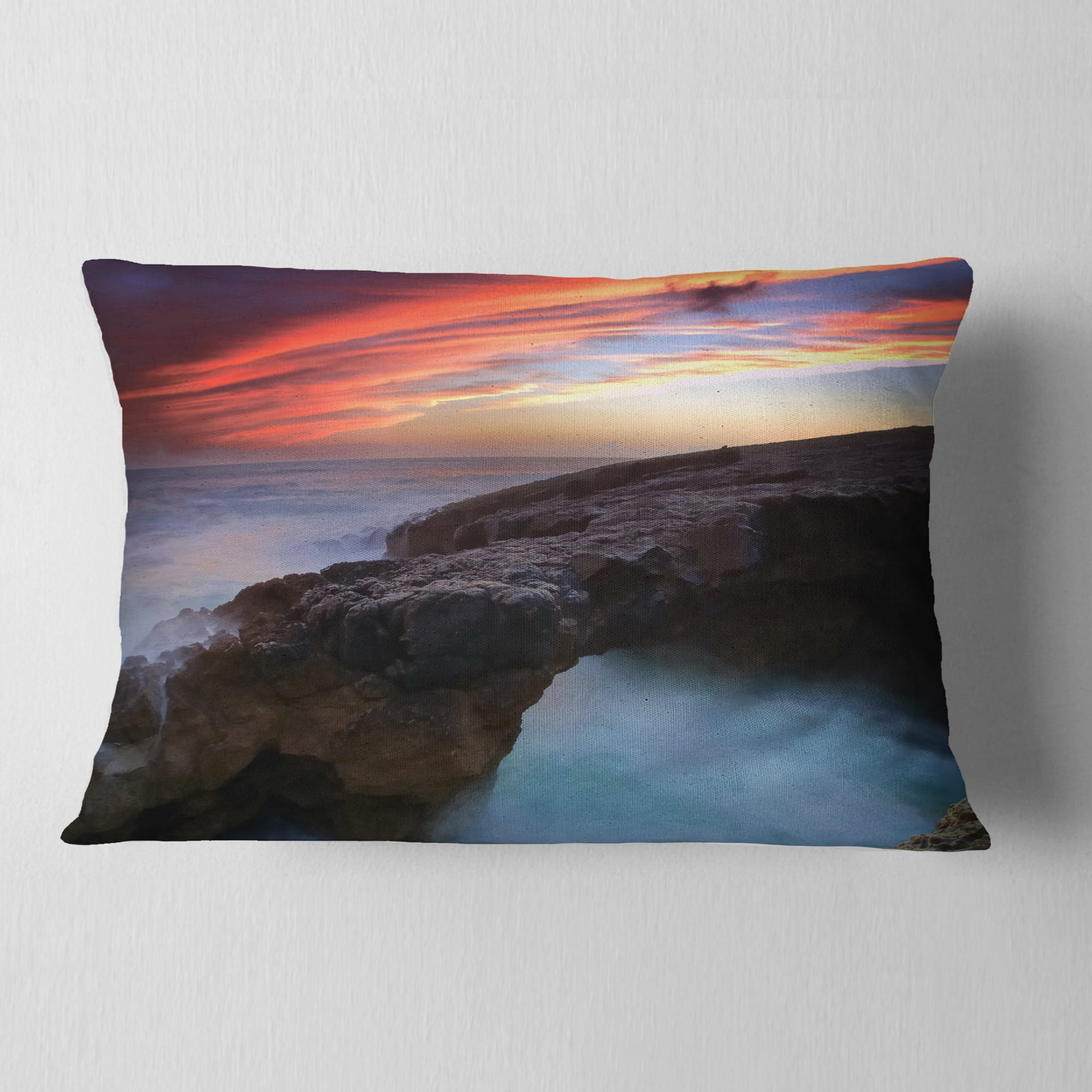 Designart Colorful Cabo Raso Seashore Portugal - Seashore Throw Pillow - 12x20