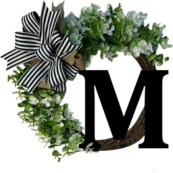 Tranfacy Flowers for Decoration,Outdoor Decor,26 Letters Decorative Wreath Door Hanging Home Decor Letters with Bow Knot Pendant Rattan Ring Wall Decoration Window Decoration Pendant