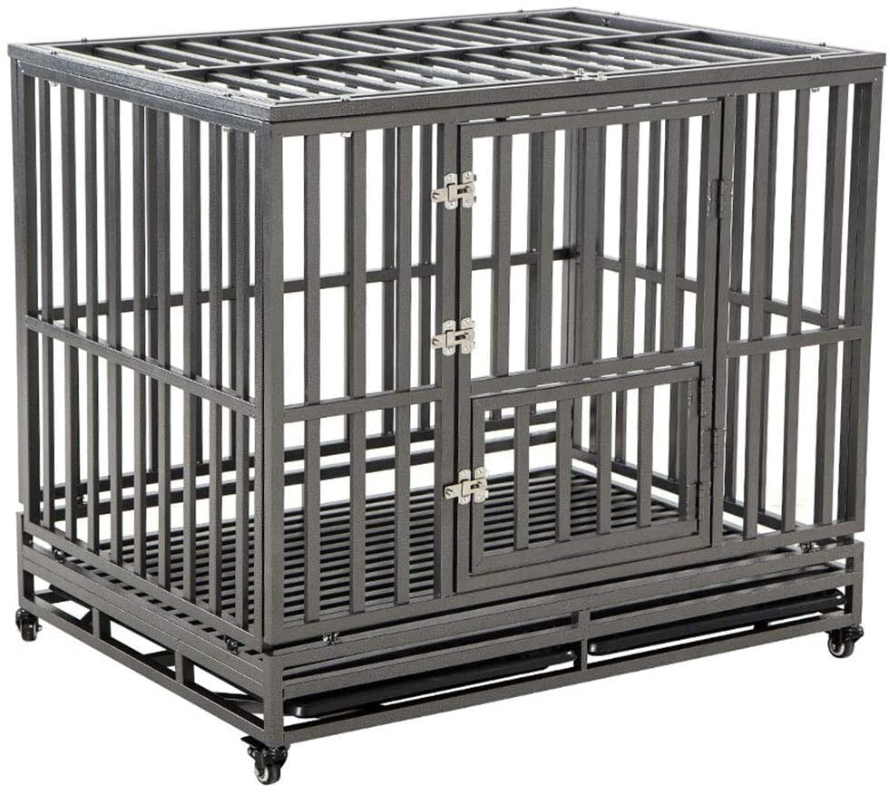 Large Dog Cage Steel with Prevent Escape Locks for Medium & Large Dogs Indoor Outdoor Heavy Duty Dog Crate Strong Metal Pet Kennel Playpen on Lockable Wheels 