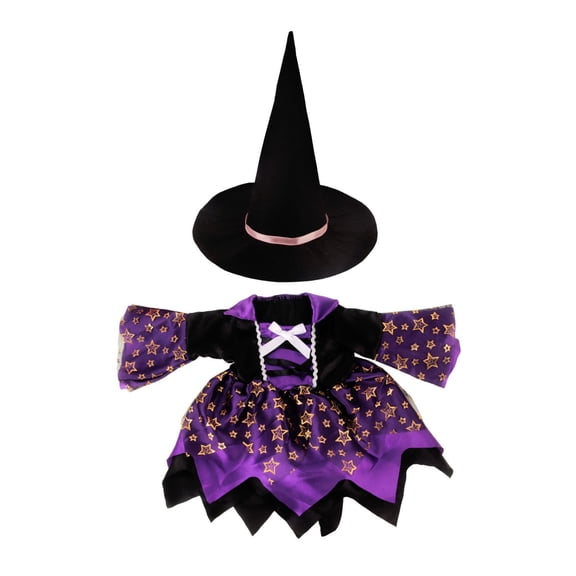 SPOORYYO 18-Inch Halloween Purple Witch Doll Clothes Set with Witch Hat for Role Playing and Scene Display