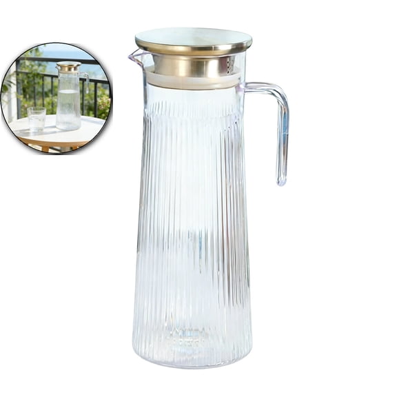 Plastic Pitcher with Lid, Unbreakable Small Water Jug, Clear Ice Tea Pitcher with Handle for Lemonade, Cold or Hot Beverages, Juice, Milk, Fridge