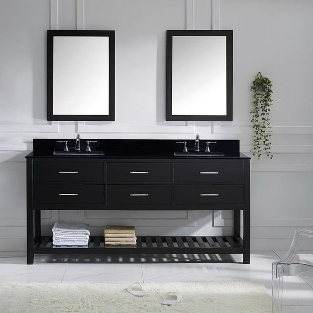 VIRTU USA Caroline Estate 72inch Double Vanity Black Granite Top with