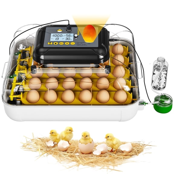 30 Eggs Automatic Egg Incubator with Egg Tray Turning Technology, Precise Temperature & Humidity Control, Built-in Egg Candler, Dual Power Supply, Auto Water Refill & Alarm System for Home Hatching