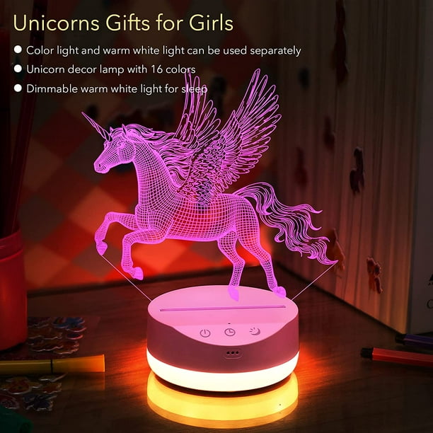Cadeaux de licorne pour filles Jouets - 3d Illusion Lamp Lumière de nuit  pour enfants, Cadeaux d'anniversaire pour enfants Age 3 4 5 6 7 8 ans,  Licorne Led Lumières Fille Chambre D
