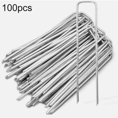 

100pcs Garden Pegs Grass Control Fabric Staples Galvanized Metals Rustproof