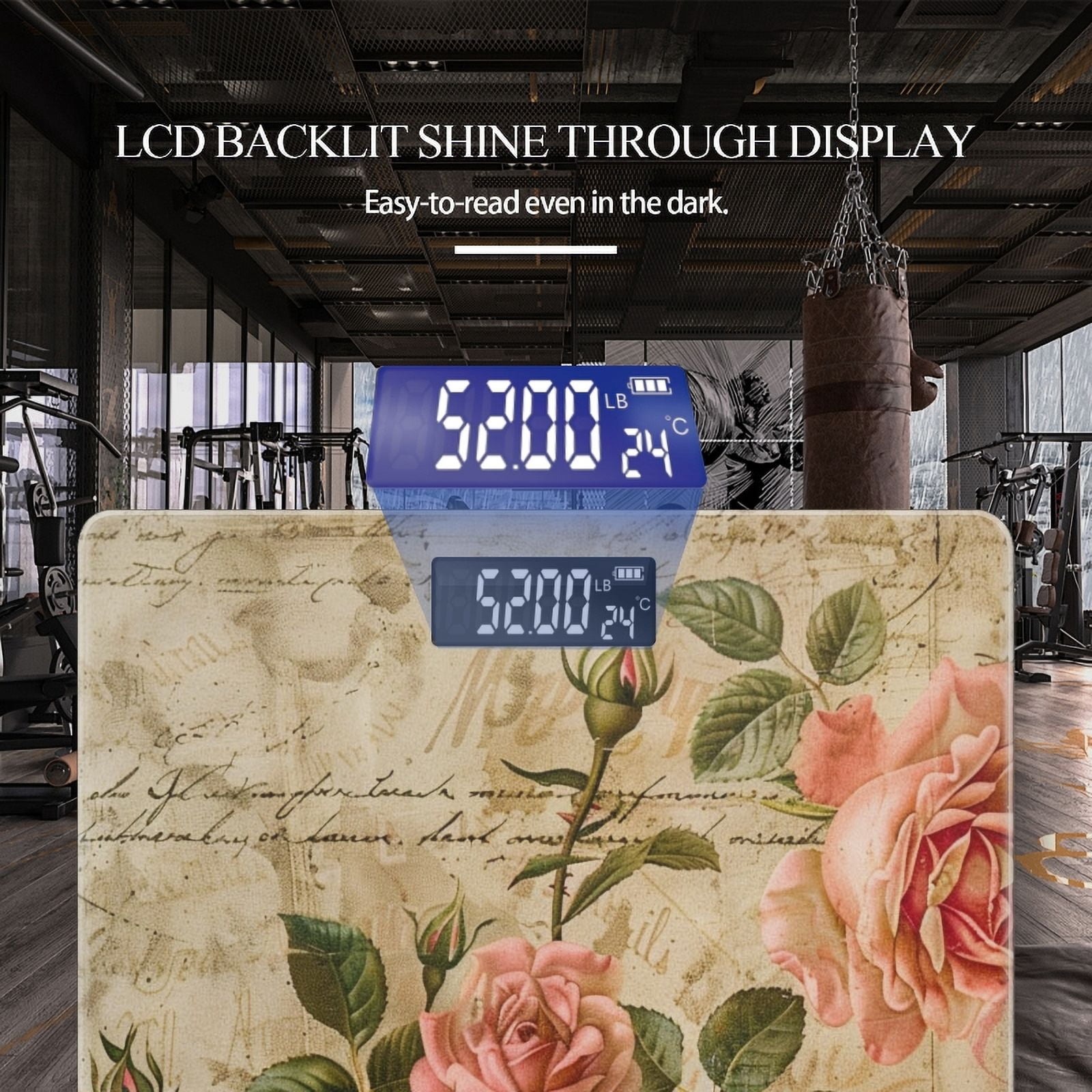 High Precision Body Weight Scale Smart Bathroom Scales with Large LCD Display(400lbs),Decorative for Bedroom-Vintage Roses And Script On Vintage Paper Background