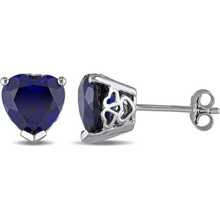 Tangelo 4-1/2 Carat T.G.W. Heart-Cut Created Blue Sapphire Sterling Silver Stud Earrings