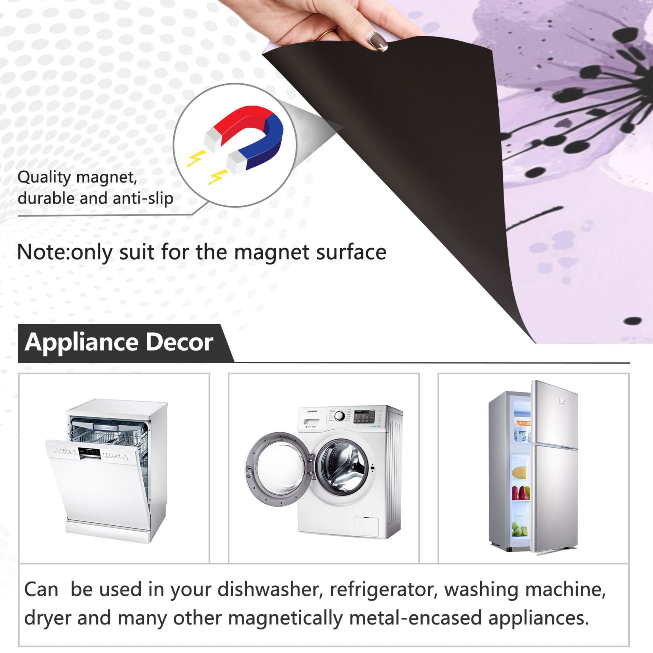 Dishwasher Magnetic Sticker 23x26 Inch Refrigerator Magnetic Sticker Washing Machine Magnetic Sticker Kitchen Panel Magnetic Sticker Home Decor Blooming Purple Flower