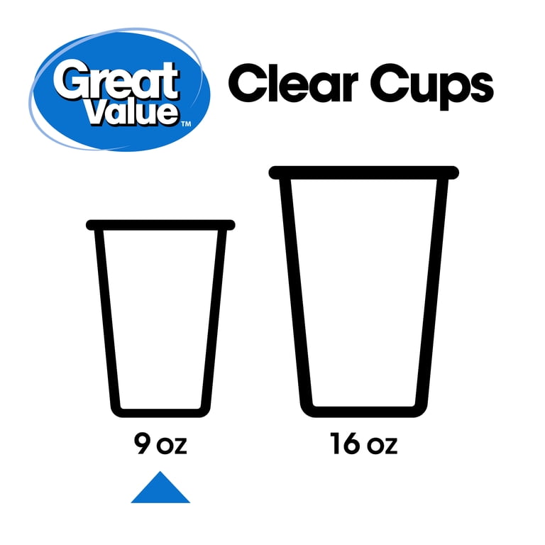 Great Value Disposable Plastic Cups, Clear, 9 oz, 100 Count