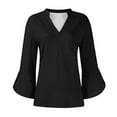 thumbnail image 4 of Hvyesh Women's Work Blouses Ruffle 3/4 Sleeve Dressy Top V Neck Casual Chiffon Tunic Blouses Business Shirts, 4 of 6