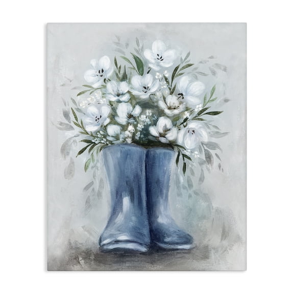 Stupell Industries Farmhouse Botanical Bouquet in Blue Boots Canvas Art, 16 x 20, by Kristen Brockmon
