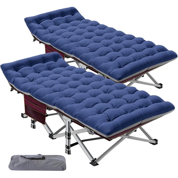 YUONAO 2 Pack Folding Camping Cot with Mat for Adults – Heavy Duty Outdoor Bed with Carry Bag, 1200D Oxford Fabric Travel Camp Cot -Red Stripe