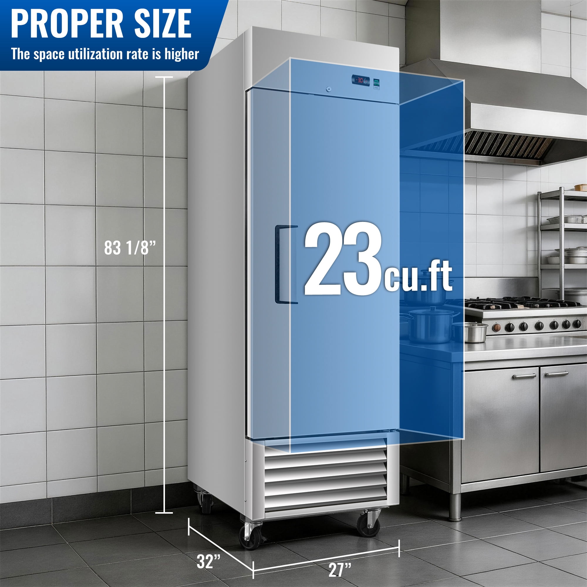27" Commercial Expandable Upright Freezer, Stainless Steel, 23 Cu.Ft., 3 Adjustable Shelves, Low Noise & Energy Efficient, Auto Defrost, Digital Temperature Control, LED Lighting