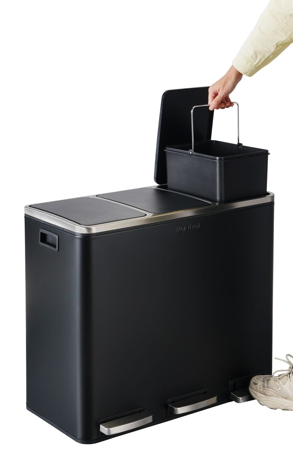 The Step N' Sort 3 x 18L, Triple Compartment Trash and Recycling Bin