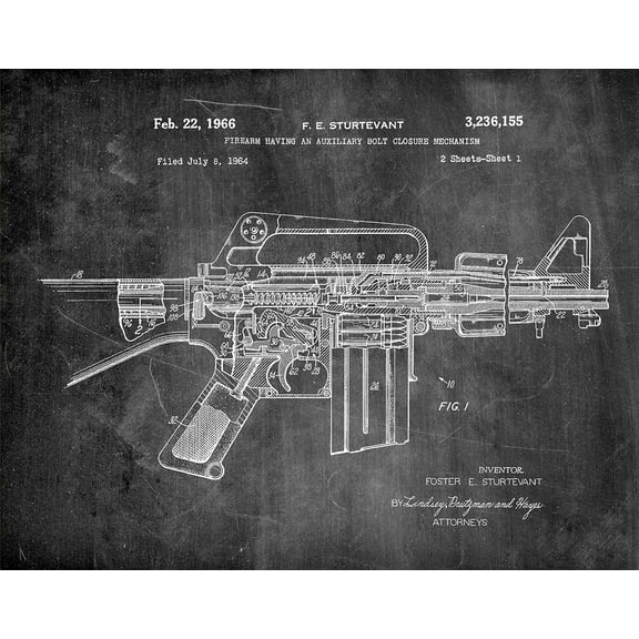 Original Sturtevant Firearm Artwork Submitted In 1966 - Guns - Patent Art Print