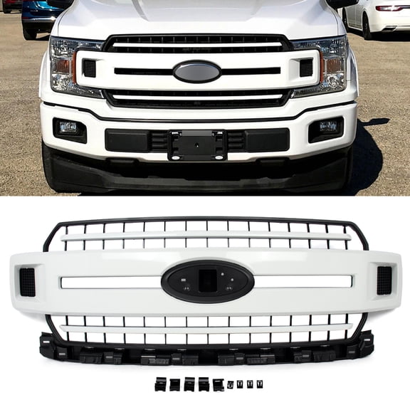 Oxford White Front Upper Grille Bumper Grill For 2018-20 Ford F-150 F150 XL XLT