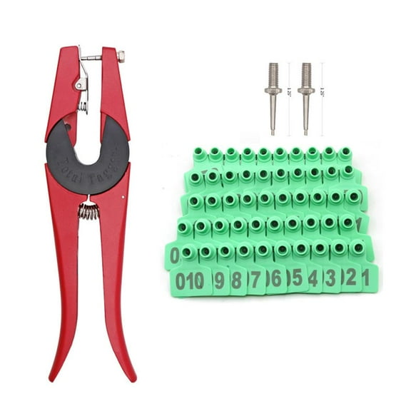 Cattle Ear Tags Numbered 001-100 with Pliers, Plastic Livestock Cow Ear Tag for Cows Goats Sheep Pigs Calf Farm Animal Identification Earring Tagger