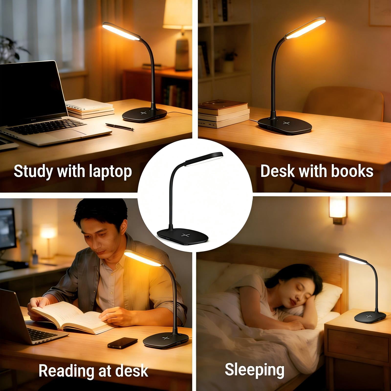 DKTIOP Small Led Desk Lamp for an Office in Home with USB Port - 3 Modes Dimmable Gooseneck Desk Light（Black）