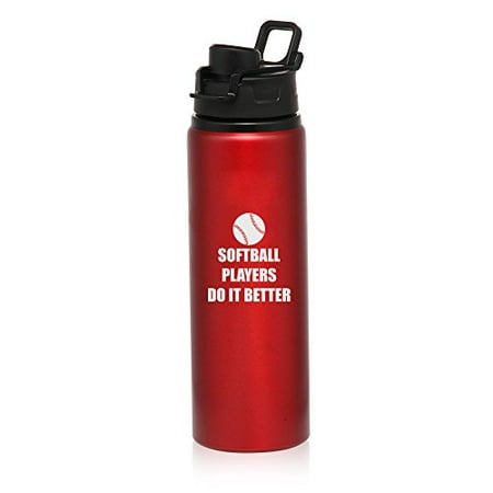 

25 oz Aluminum Sports Water Travel Bottle Do It Better Softball (Red)