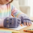thumbnail image 6 of allydrew Winter Warm Cute Cat Fingerless Gloves for Girls, Convertible Flip Top Half Finger Mittens, Purple, 6 of 6