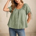 thumbnail image 4 of Edvintorg Button Up Shirt Women Plaid Printed Crew Neck Short Sleeve Loose Casual Blouses Summer Tops for Women Green XL, 4 of 8
