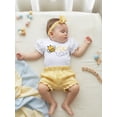 thumbnail image 6 of BemeyourBBs Baby Girl First Birthday Bee Ladybug Outfit One Years Old 1st Birthday Clothes Puff Short Sleeve Romper Plaid Ruffled Shorts and Headband 3 Pcs Set, 6 of 9