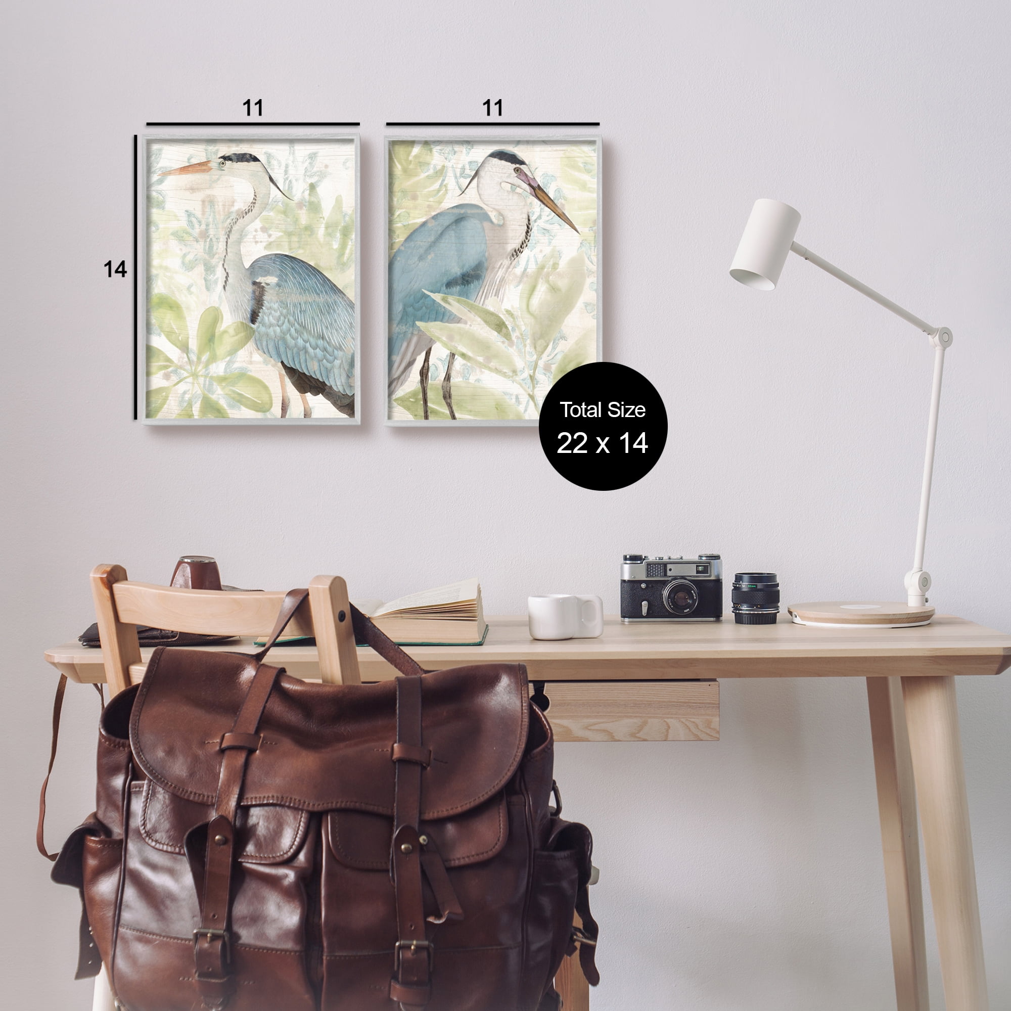 Stupell Industries Cranes & Tropical Plants Animals & Insects Painting Gray Framed Art Print Wall Art, 11 x 14