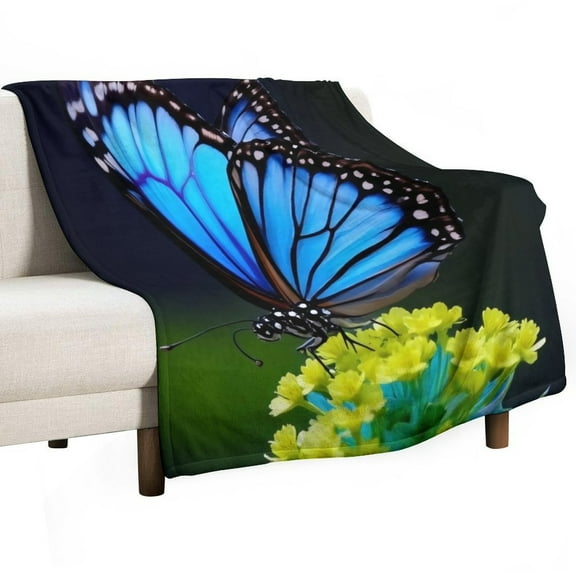 Blue Butterfly Floral Print-1 Throws Blankets for Sofa Bed Winter Plush Warm Blanket Holiday Gifts