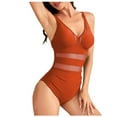 thumbnail image 2 of QUNYINEY Monokini Womens Swimsuits One Piece Solid Tie Back V Neck Bathing Suit Tummy Control Mesh Swimwear, 2 of 6
