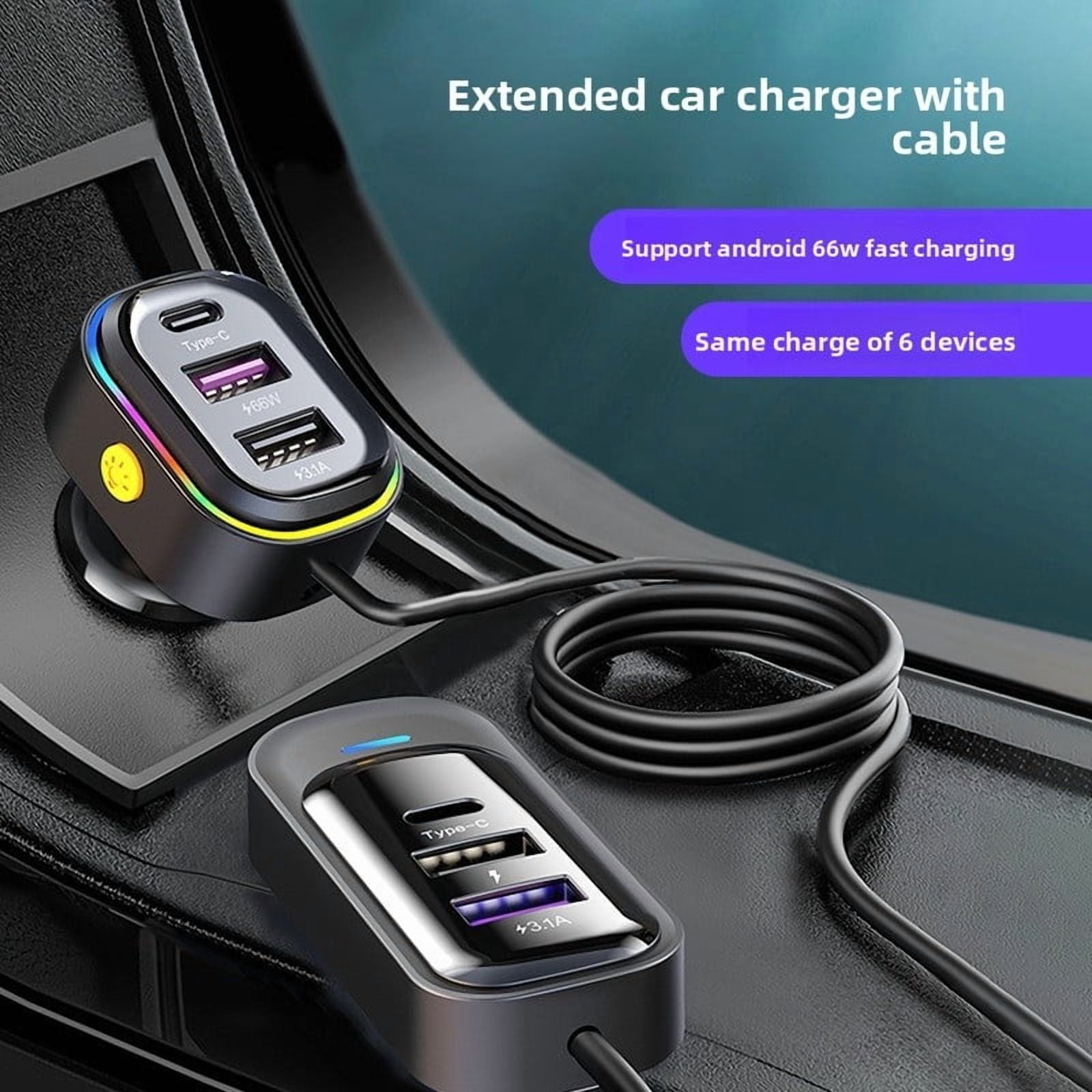 66W USB C Car Charger PD Fast Car Charger with Cable Multi Port Adapter for iPhone Android 12V 24V Car SUV Truck Van