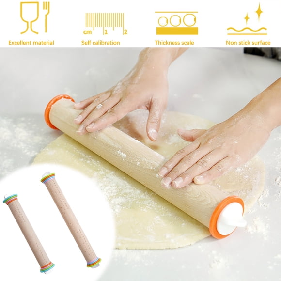 Iumwxz Kitchen Gadgets Rolling Pin Dough Roller Solid Beechwood Removable Thicknes Kitchen Utensil Set B Beech Rollbacks on Essentials