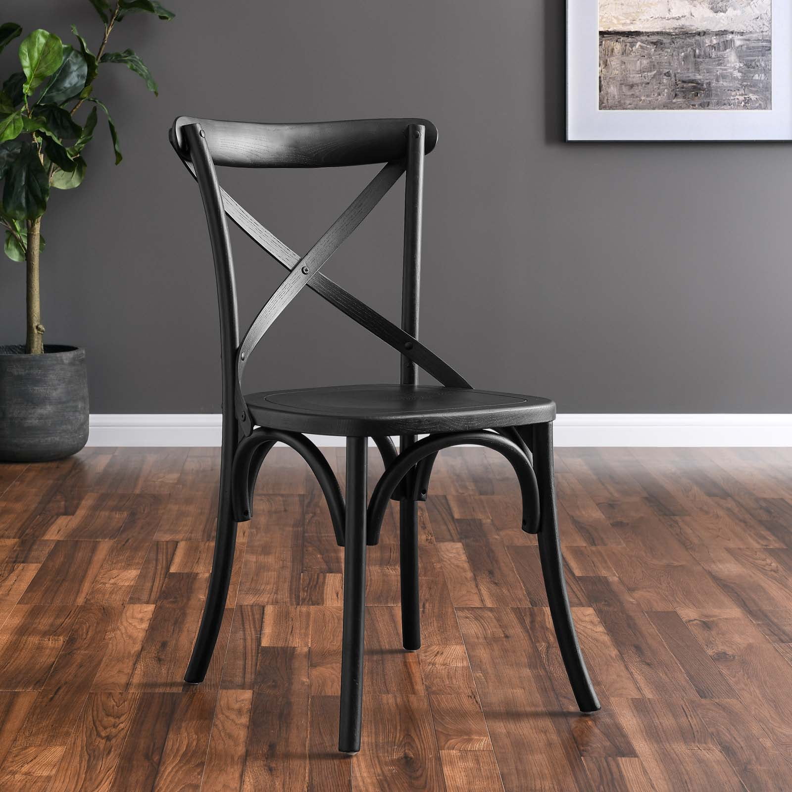 Modway Gear Modern Style Elm Wood Dining Side Chair in Black Finish