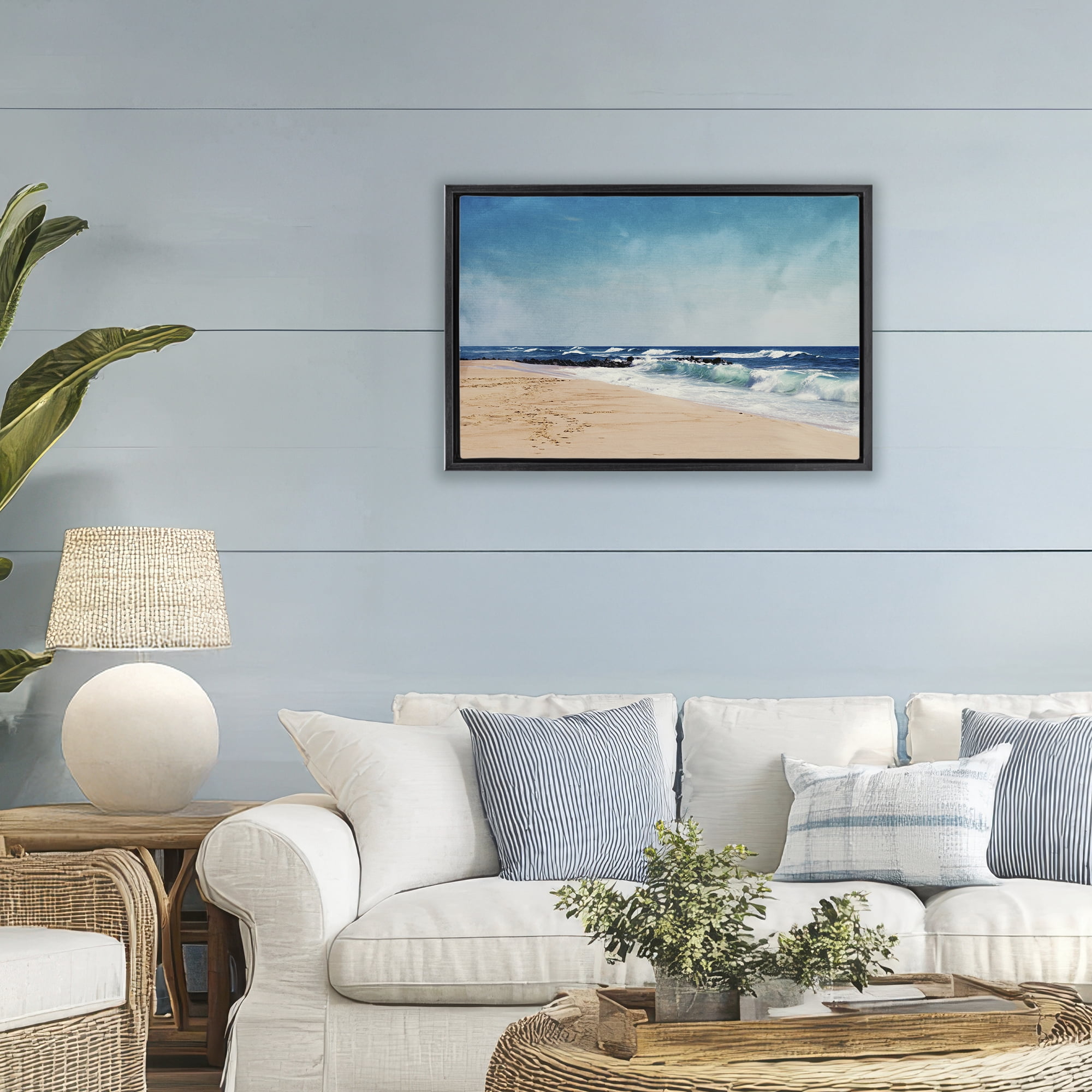 Stupell Industries Atlantic Waves Shoreline Black Framed Floater Canvas Wall Art, design by Dirk Wüstenhagen