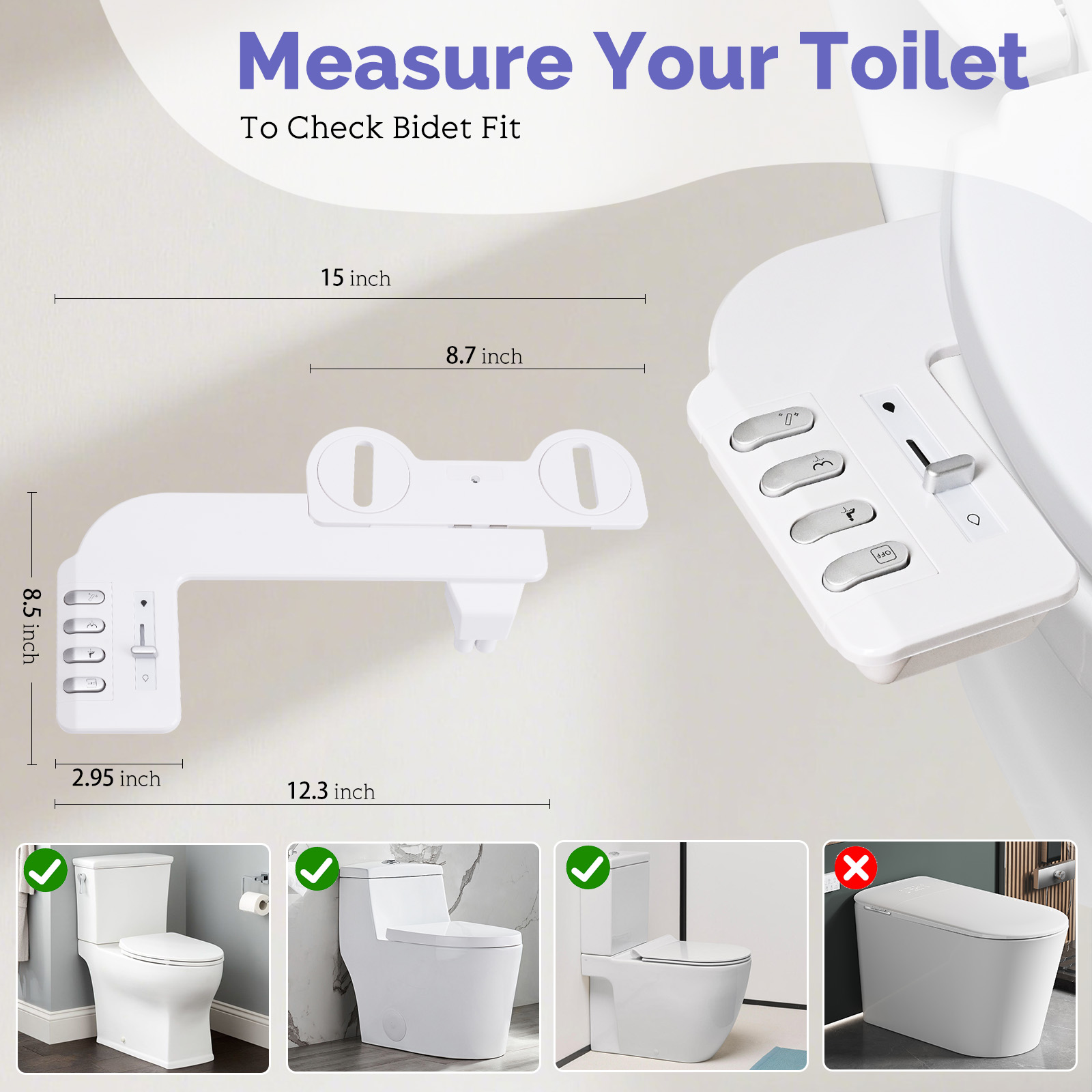 JINXELL BIDET-Self-Cleaning Nozzle, Fresh Water Non-Electric Bidet Attachment for Toilet Seat, Adjustable Water Pressure, Rear Wash