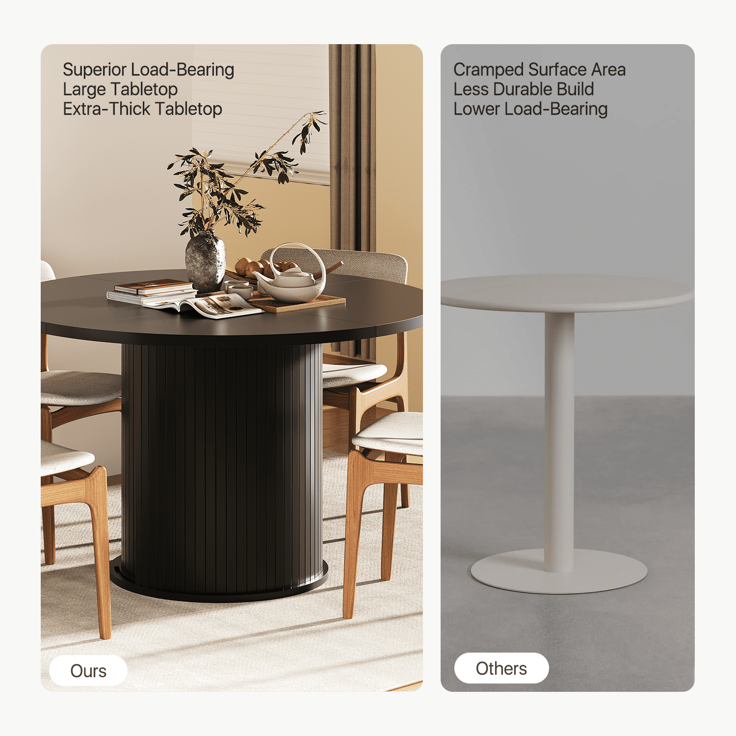 Sonegra 47“ Round Dining Table with Storage, Modern Fluted Circle Kitchen Table with 2-Layer Storage and Sliding Door, for Kitchen Living Room, Black
