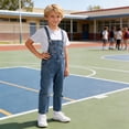 thumbnail image 5 of Mgmyaa Unisex Kids Solid Color Short Sleeve Crew Neck Top and Denim Overalls Jumpsuit with Socks 3-Piece Casual Set for Kids Ages 3-12, 5 of 9